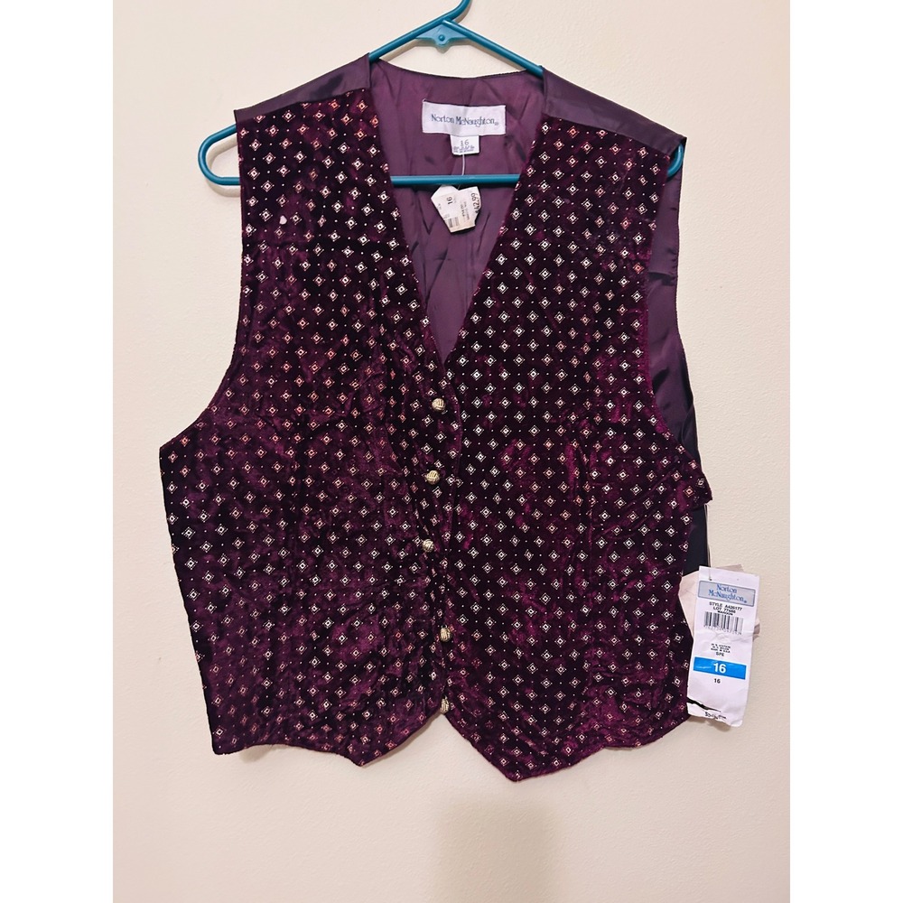 Norton McNaughton Vest Purple NEW Velvet Diamond Print Formal Waistcoat VTG